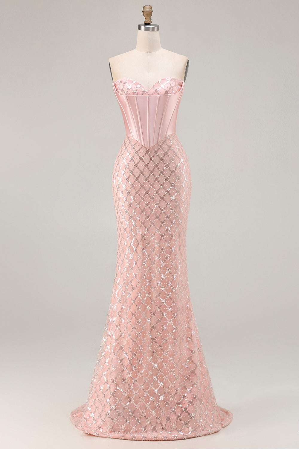 Mermaid Sweetheart Blush Sequin Prom Dress With Beadings
