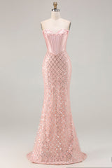 Mermaid Sweetheart Blush Sequin Prom Dress With Beadings