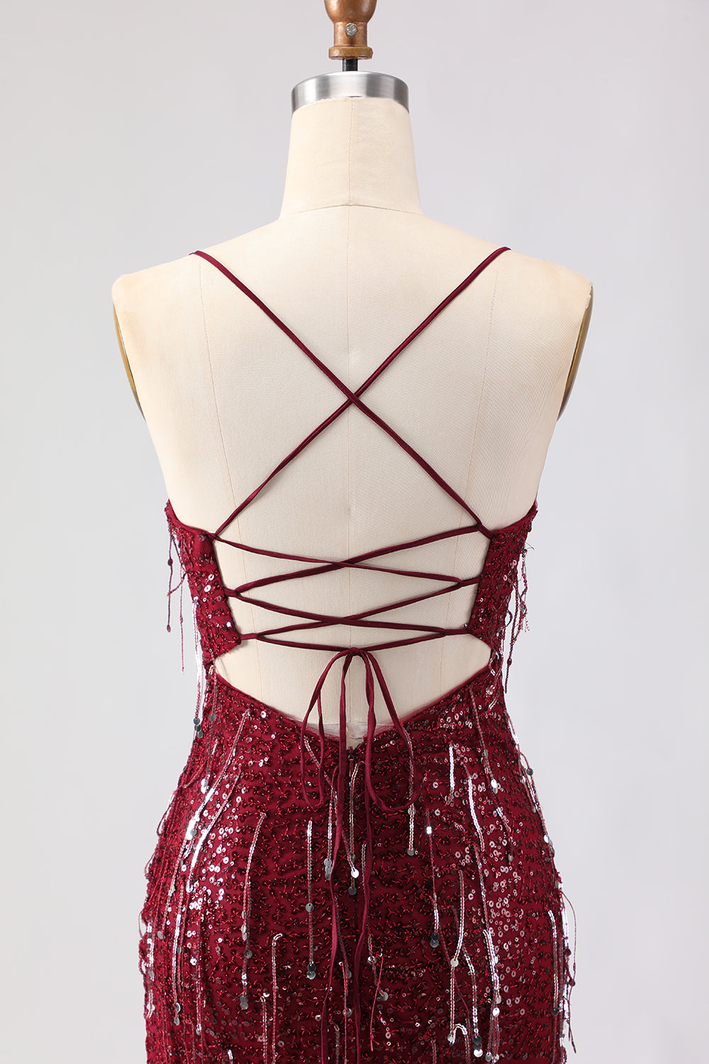 Sparkly Burgundy Mermaid Maxi Prom Dress