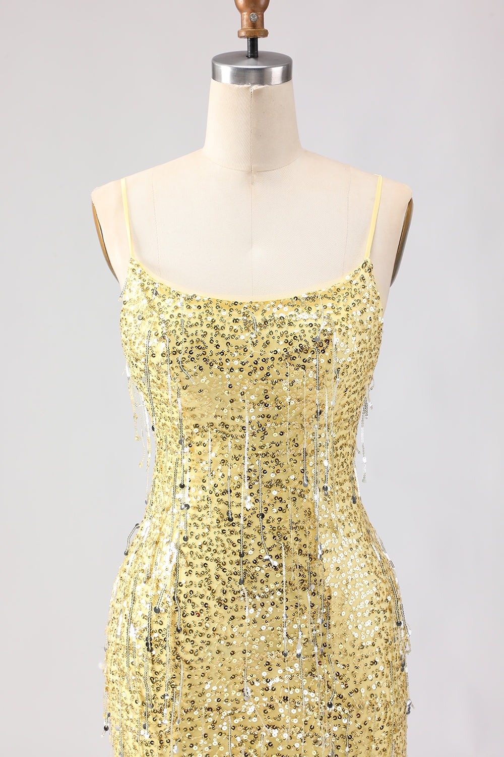 Sparkly Yellow Mermaid Maxi Prom Dress with Slit