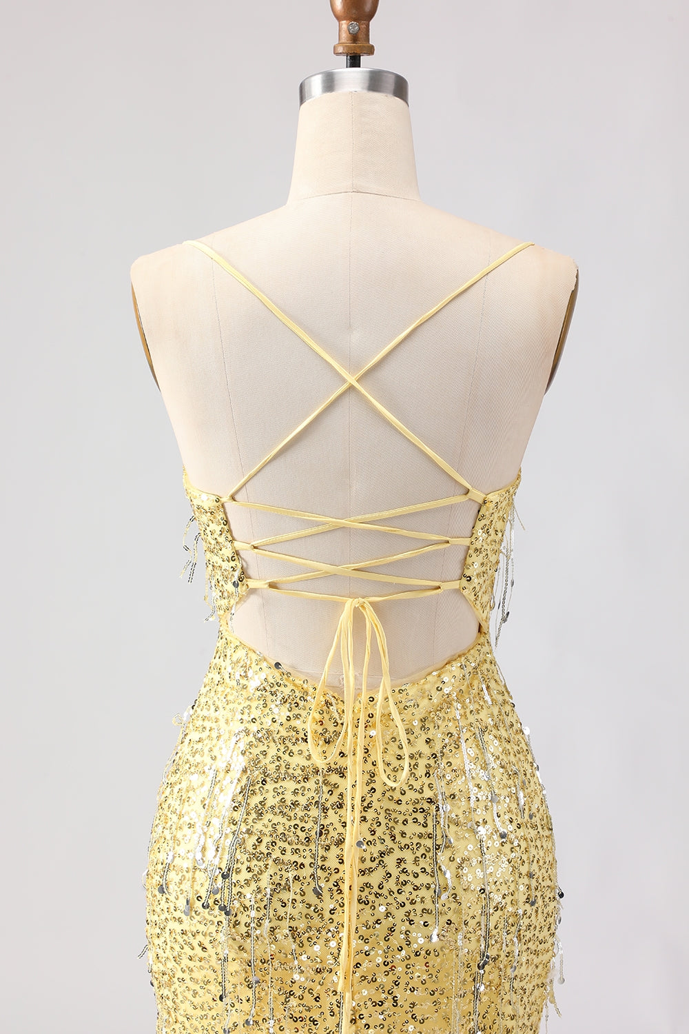 Sparkly Yellow Mermaid Maxi Prom Dress with Slit