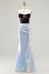 Sparkly Black Lilac Strapless Mermaid Prom Dress With Lace Up Back