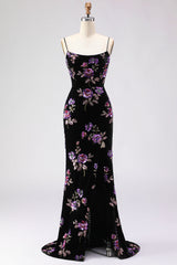 Black Mermaid Lace Up Back Sequin Prom Dress With Slit