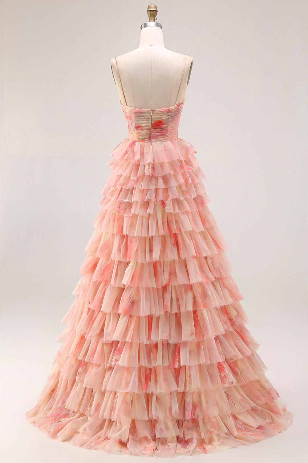 Tiered Spaghetti Straps Sunset Cut Out Prom Dress with Bows