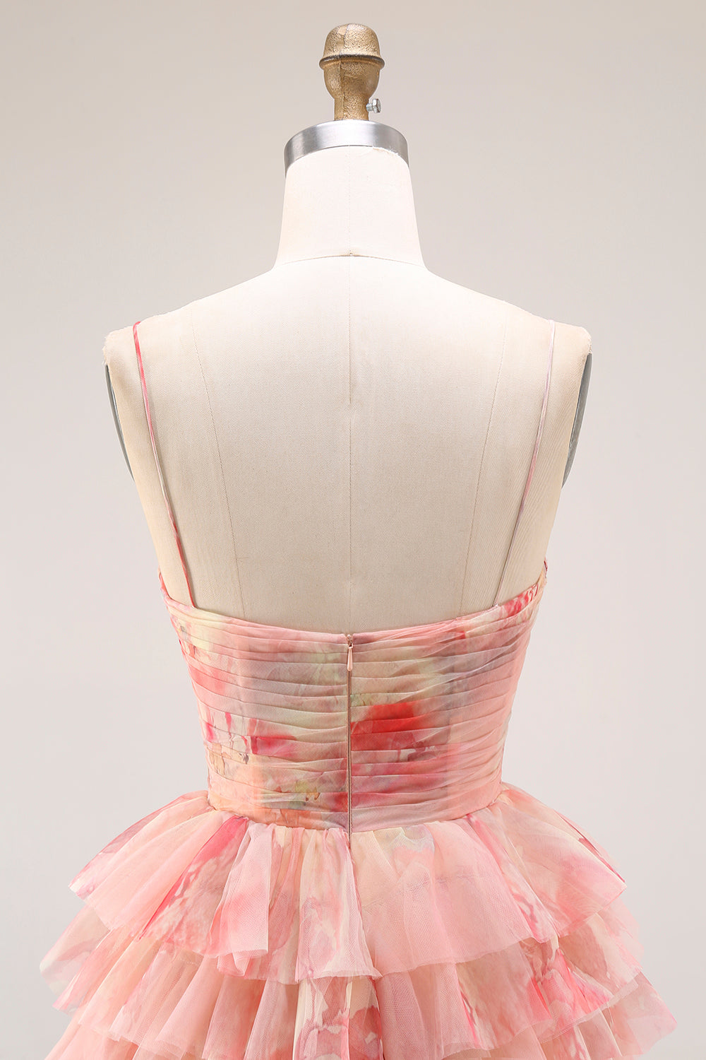 Tiered Spaghetti Straps Sunset Cut Out Prom Dress with Bows