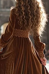 Velvet A-Line Brown V-Neck Maxi Formal Dress With Slit