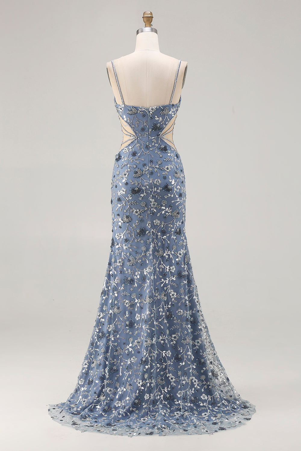 Sparkly Mermaid Dusty Blue Cut Out Prom Dress