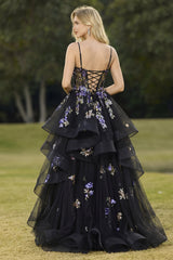 Black Sequin Embroidered Corset Ball Gown Prom Dress