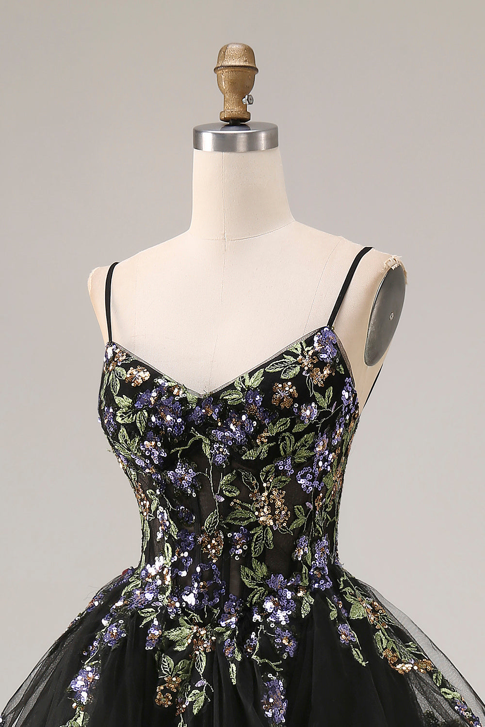 Black Sequin Embroidered Corset Ball Gown Prom Dress