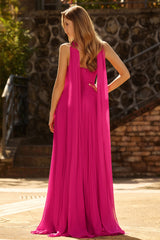 Fuchsia A-Line Strapless Pleated Prom Dress
