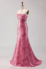 Pink Mermaid Sequin Prom Dress with Lace Up Back