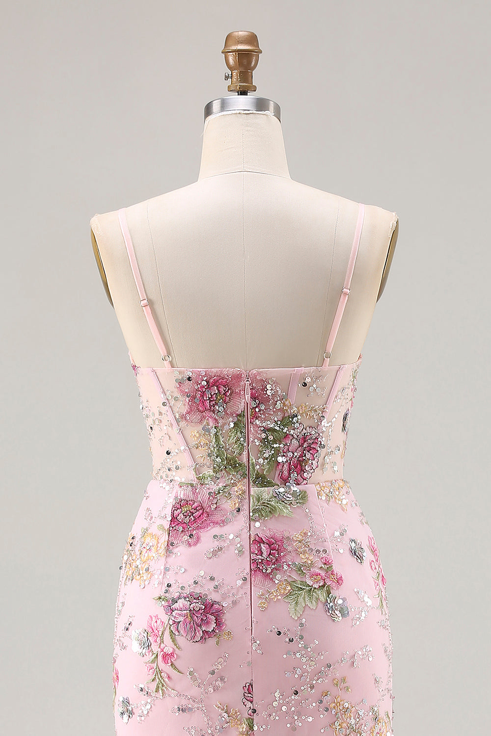 Blue Mermaid Floral Ruffled Sequin Prom Dress With Slit