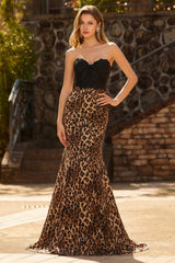 Mermaid Sweetheart Brown Leopard Prom Dress
