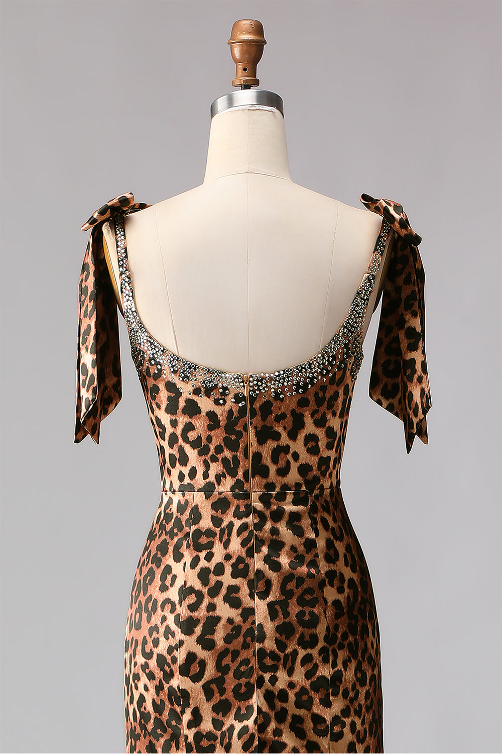 Brown Leopard Mermaid Spaghetti Straps Prom Dress With Slit