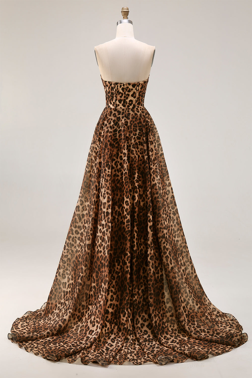 Brown Leopard Strapless A-Line Corset Prom Dress