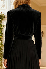 Black Notched Lapel Semi-Formal Dress With Belt
