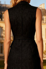 Black Double Breasted Peak Lapel Midi Blazer Dress