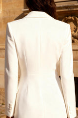 White Double Breasted Peak Lapel Work Dress