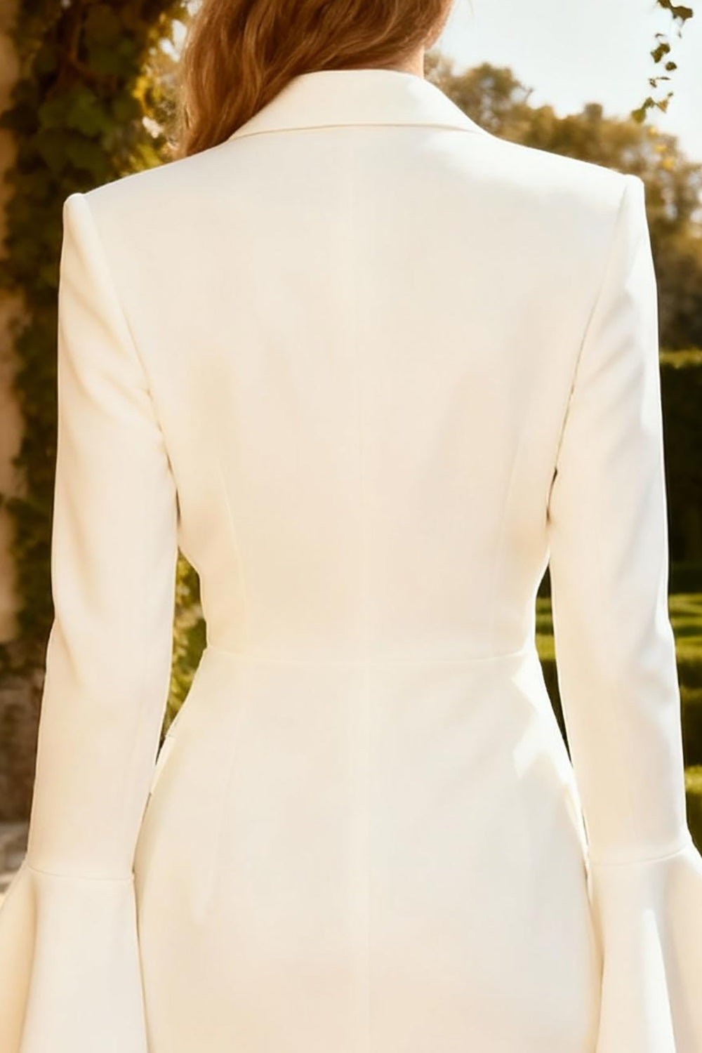 White Peak Lapel Bodycon Mini Blazer Dress With Flared Sleeves