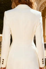 Peak Lapel Double Breasted White Blazer Dress With Ruffles