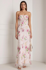 Strapless Pink Flower Sheath Prom Dress With Sequins