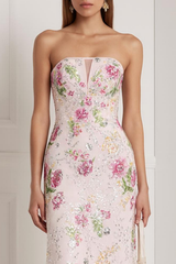Strapless Pink Flower Sheath Prom Dress With Sequins