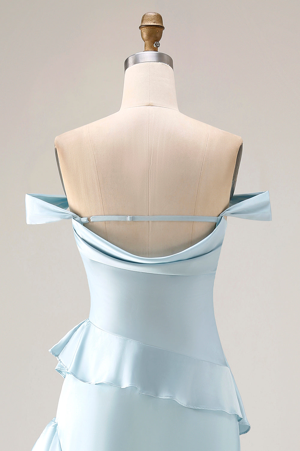 Off the Shoulder A Line Sea Glass Bridesmaid Dress with Ruffles