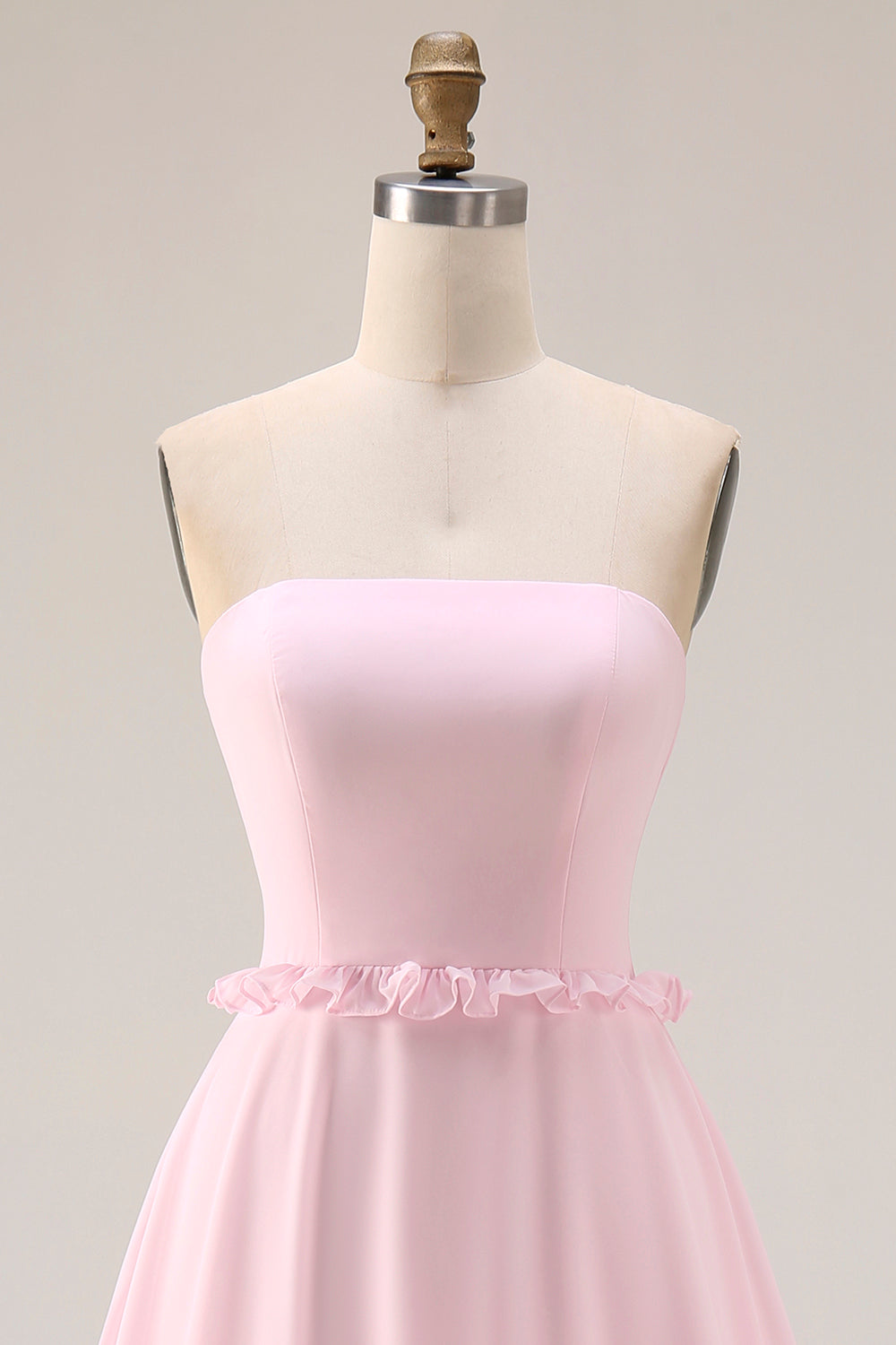 Blushing Pink A Line Strapless Ruffled Bridesmaid Dress