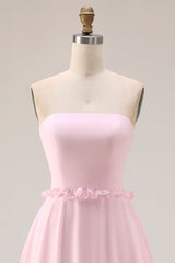 Blushing Pink A Line Strapless Ruffled Bridesmaid Dress