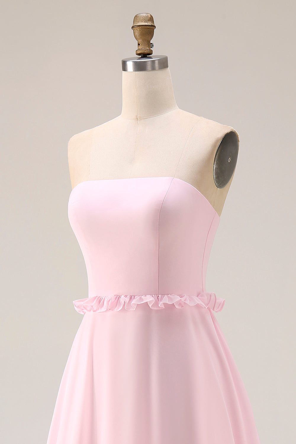 Blushing Pink A Line Strapless Ruffled Bridesmaid Dress