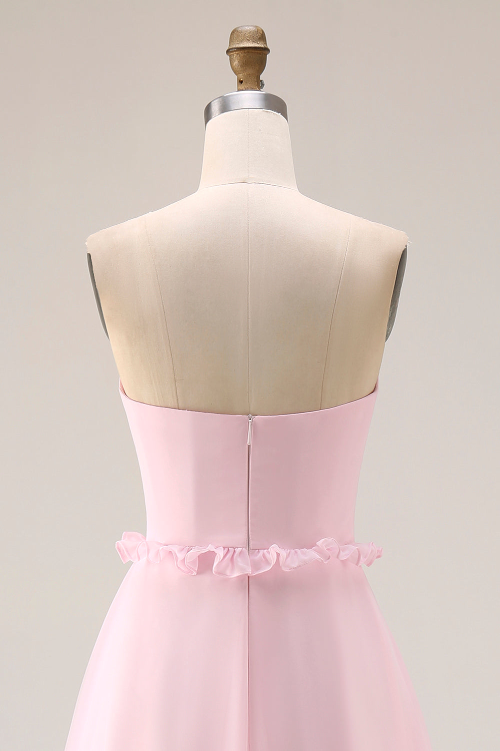 Blushing Pink A Line Strapless Ruffled Bridesmaid Dress