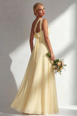 One Shoulder Lemon Sorbet A Line Prom Dress