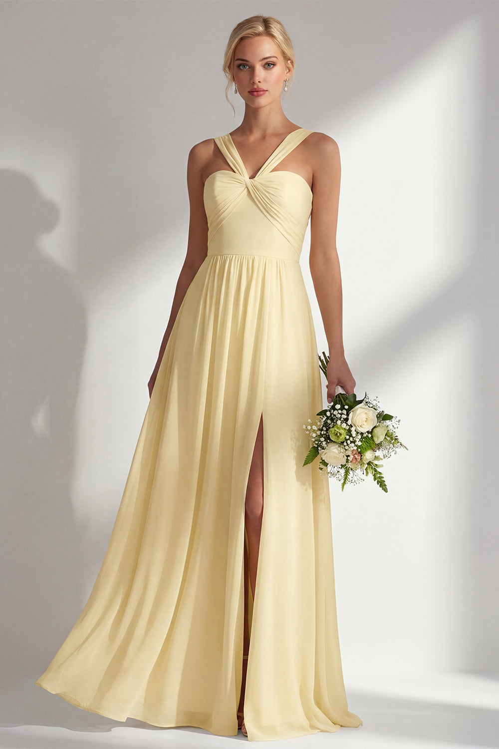 One Shoulder Lemon Sorbet A Line Prom Dress