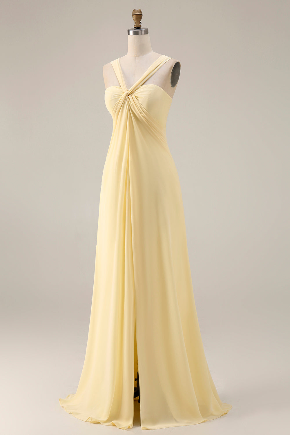 One Shoulder Lemon Sorbet A Line Prom Dress