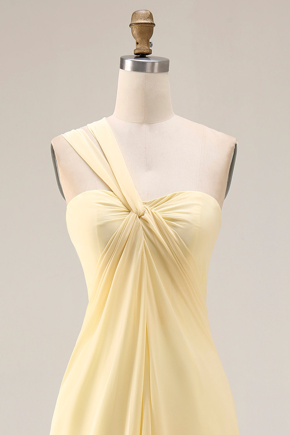 One Shoulder Lemon Sorbet A Line Prom Dress