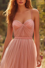 Dusty Rose Ruched Spaghetti Straps A-Line Prom Dress