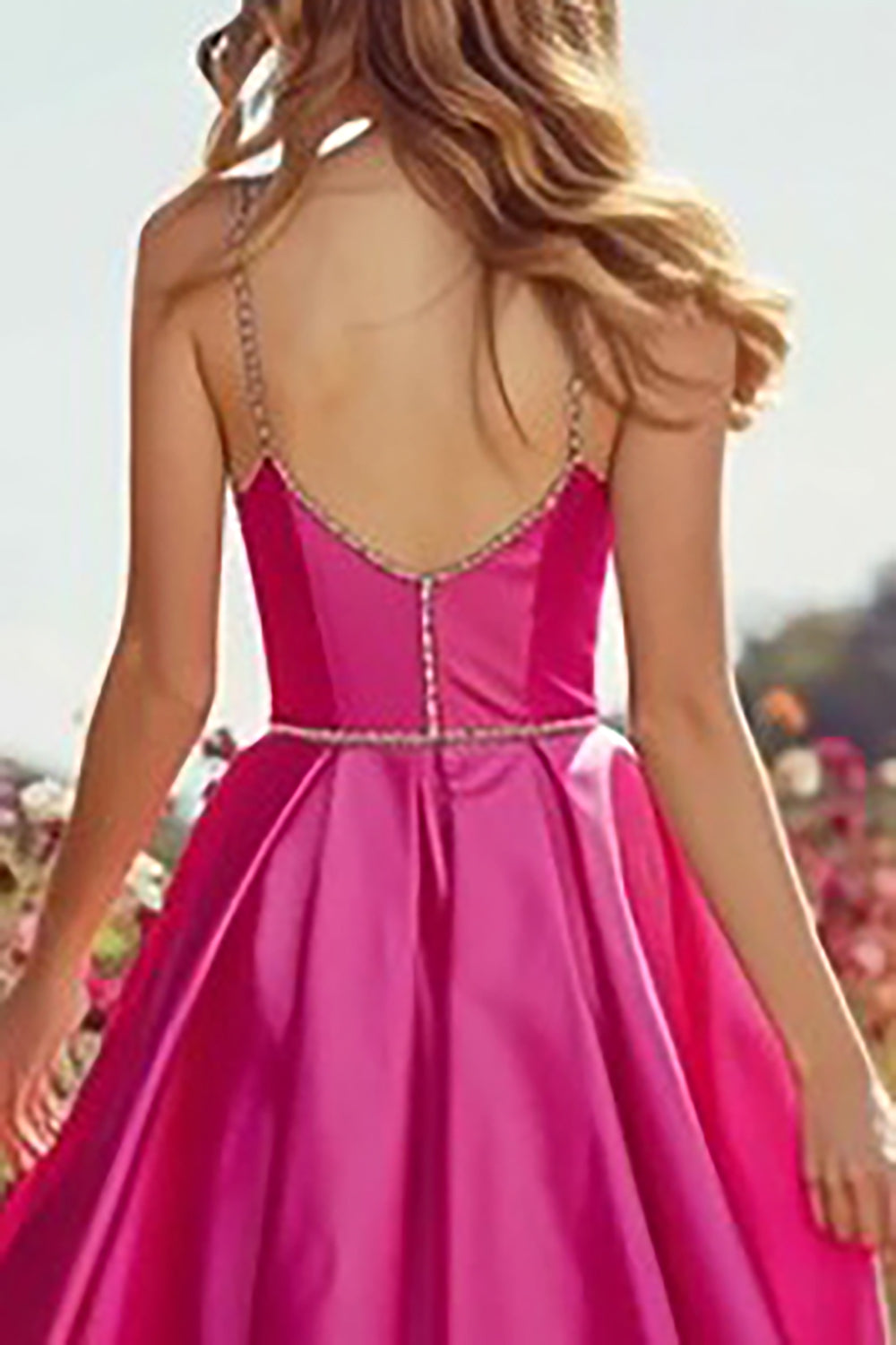Fuchsia Satin A-Line Spaghetti Straps Prom Dress With Slit