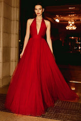 Red Halter A-Line Maxi Gala Dress
