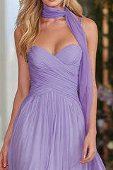 Sweetheart A-Line Ruched Lilac Prom Dress With Sash