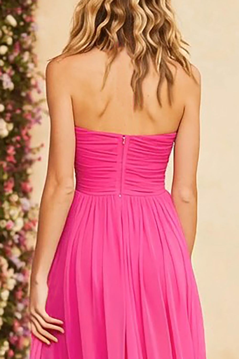 Fuchsia Halter A-Line Keyhole Ruched Prom Dress With Slit