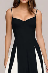 Black and White Colorblock A Line Maxi Dress