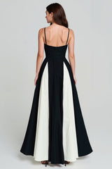 Black and White A Line Spaghetti Straps Long Formal Dress