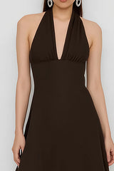 Coffee Halter A-Line Satin Wedding Guest Dress