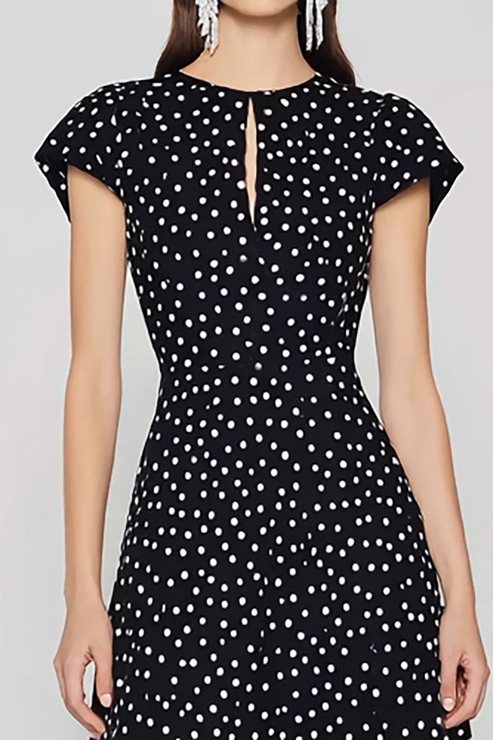 Black White Dot Keyhole A-Line Maxi Dress
