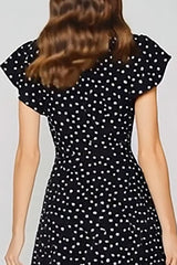 Black White Dot Keyhole A-Line Maxi Dress