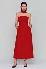 Strapless A-Line Red Wedding Guest Dress With Streamer