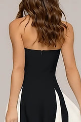 Black and White Strapless A-Line Maxi Dress