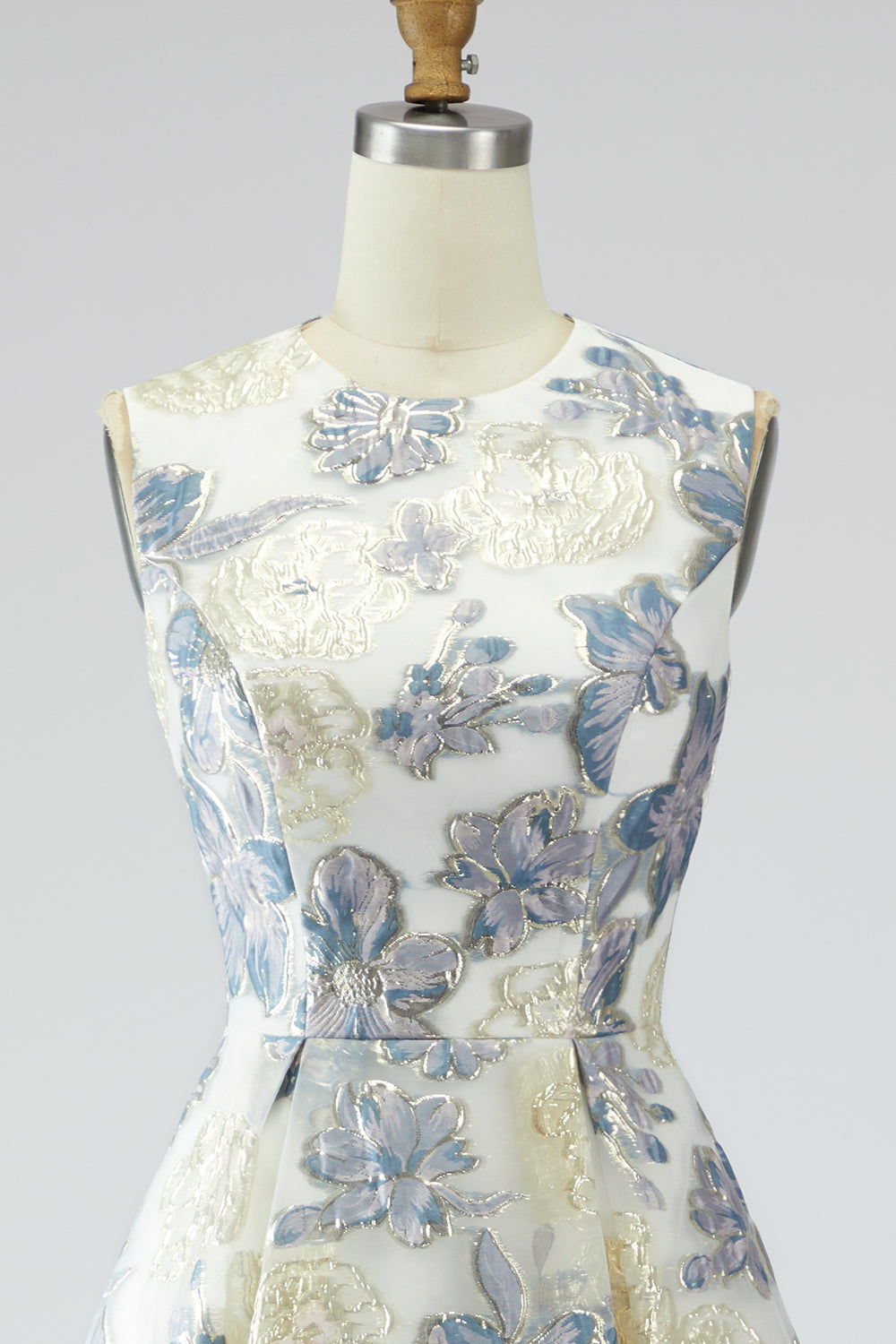 Dusty Blue A-Line Floral Wedding Guest Dress With Pockets