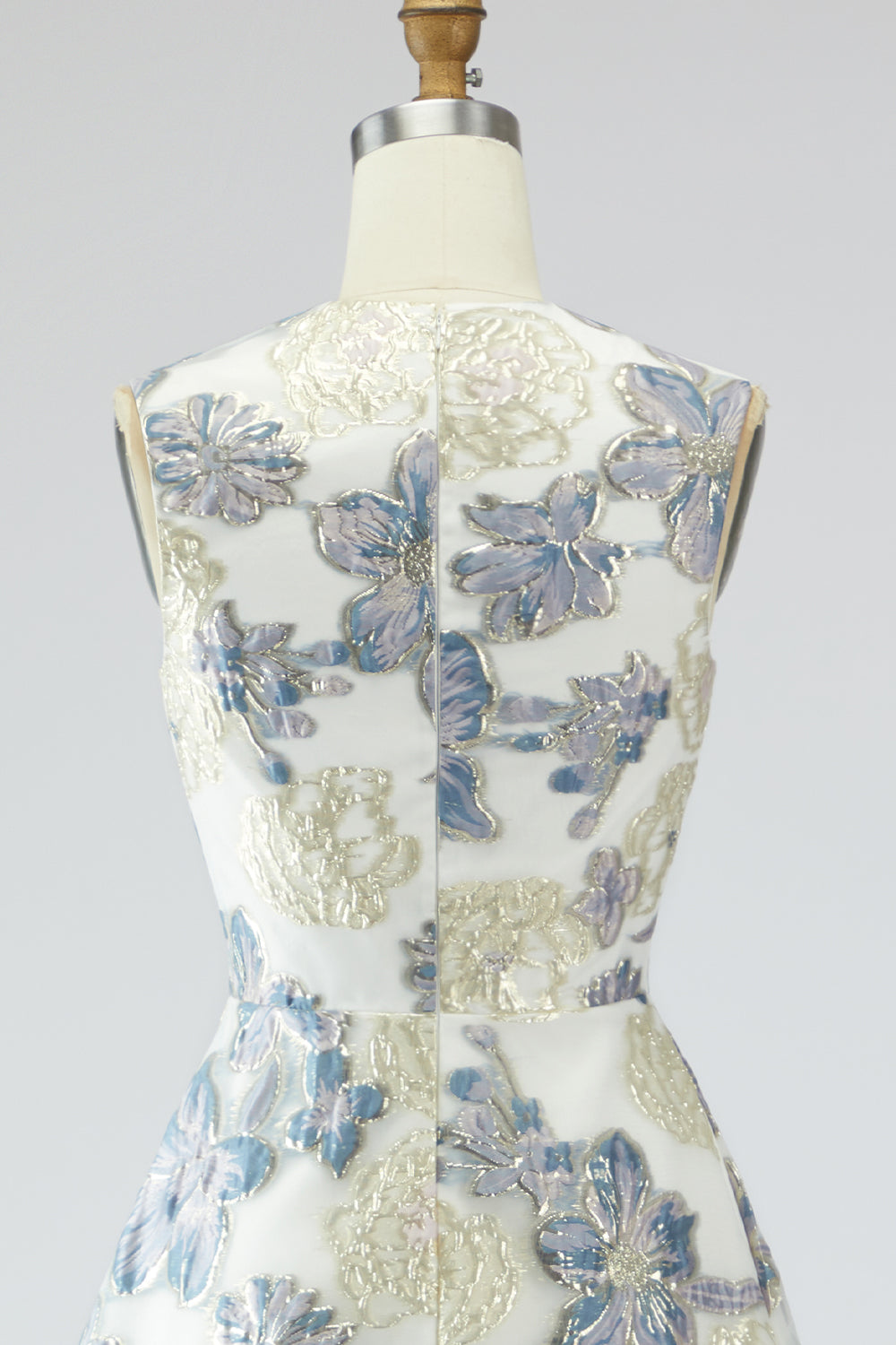 Dusty Blue A-Line Floral Wedding Guest Dress With Pockets