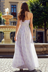 Strapless Floral A-Line Lilac Wedding Guest Dress
